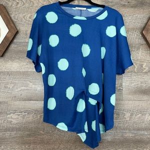 Trafaluc by Zara M Textured Blue Polka Dots Silk Blouse